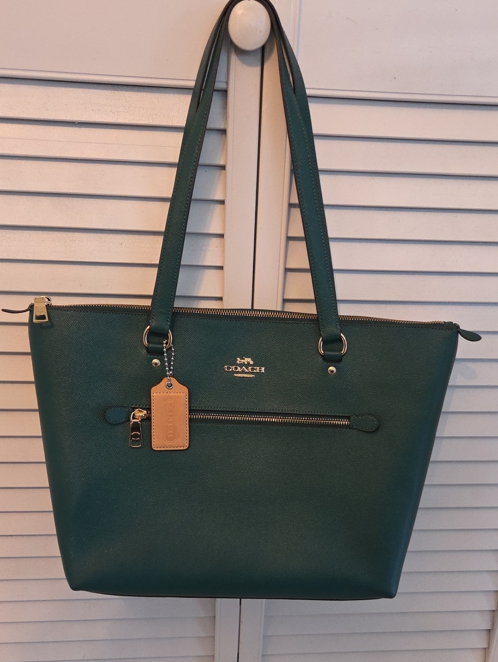 Coach Teal Leather Tote with Exterior Zip Pocket